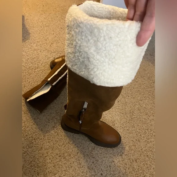 ZARA Over The Knee Leather Boots with Fleece Sherpa Trim- Size EU 39 US 8 - Picture 5 of 9